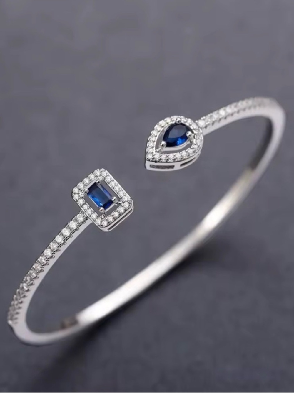 Swarovski Elements Platinum Plated Sapphire Blue Adjustable Cuff Bracelet NEW